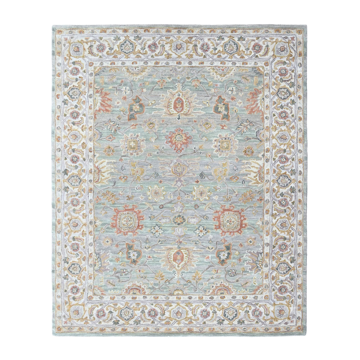 Multi Size Mint Green Gray Burnt Orange Color Hand Tufted Handmade Wool Modern & Contemporary Oriental Rug