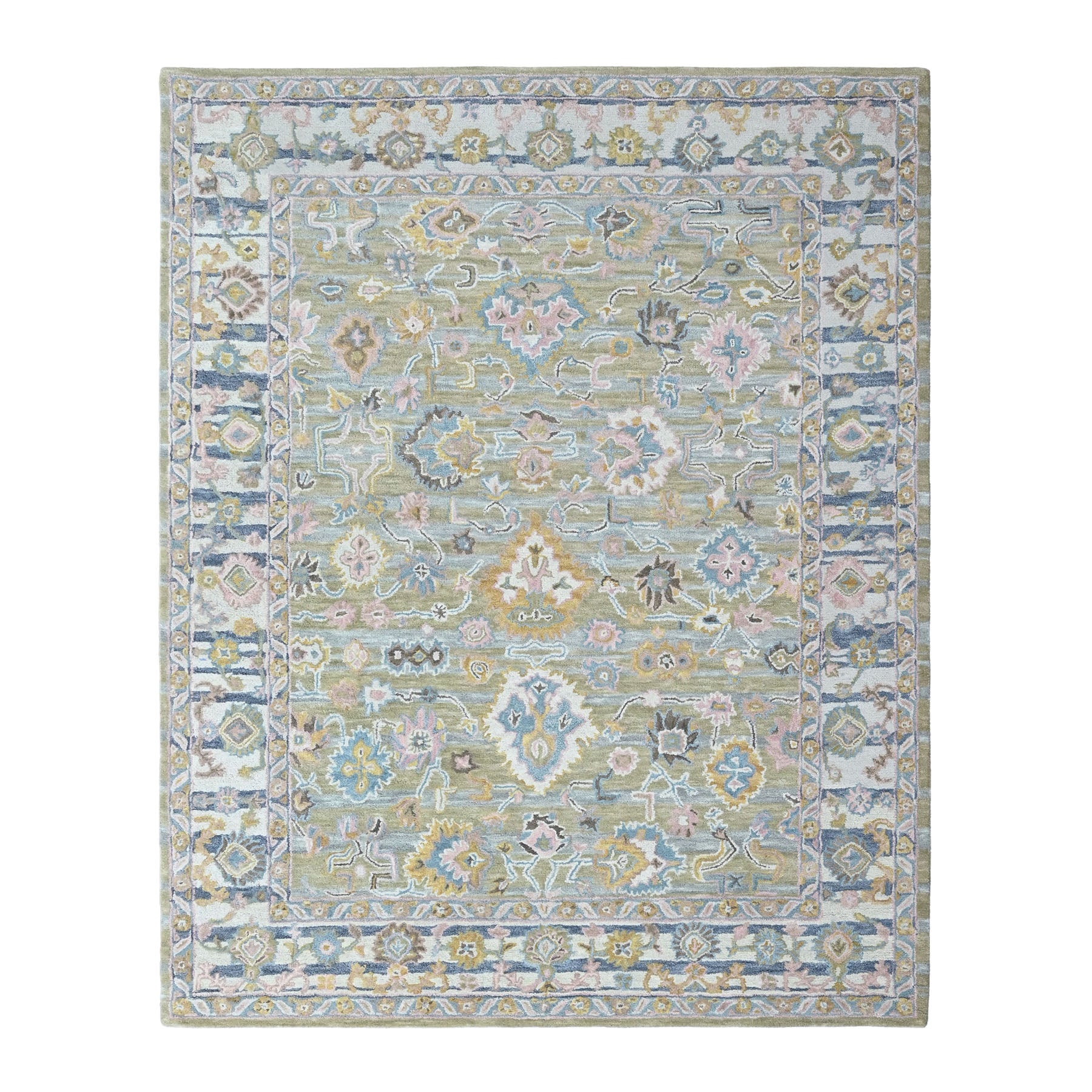 Multi Size Olive Green Aqua Burnt Orange Color Hand Tufted Handmade Wool Modern & Contemporary Oriental Rug
