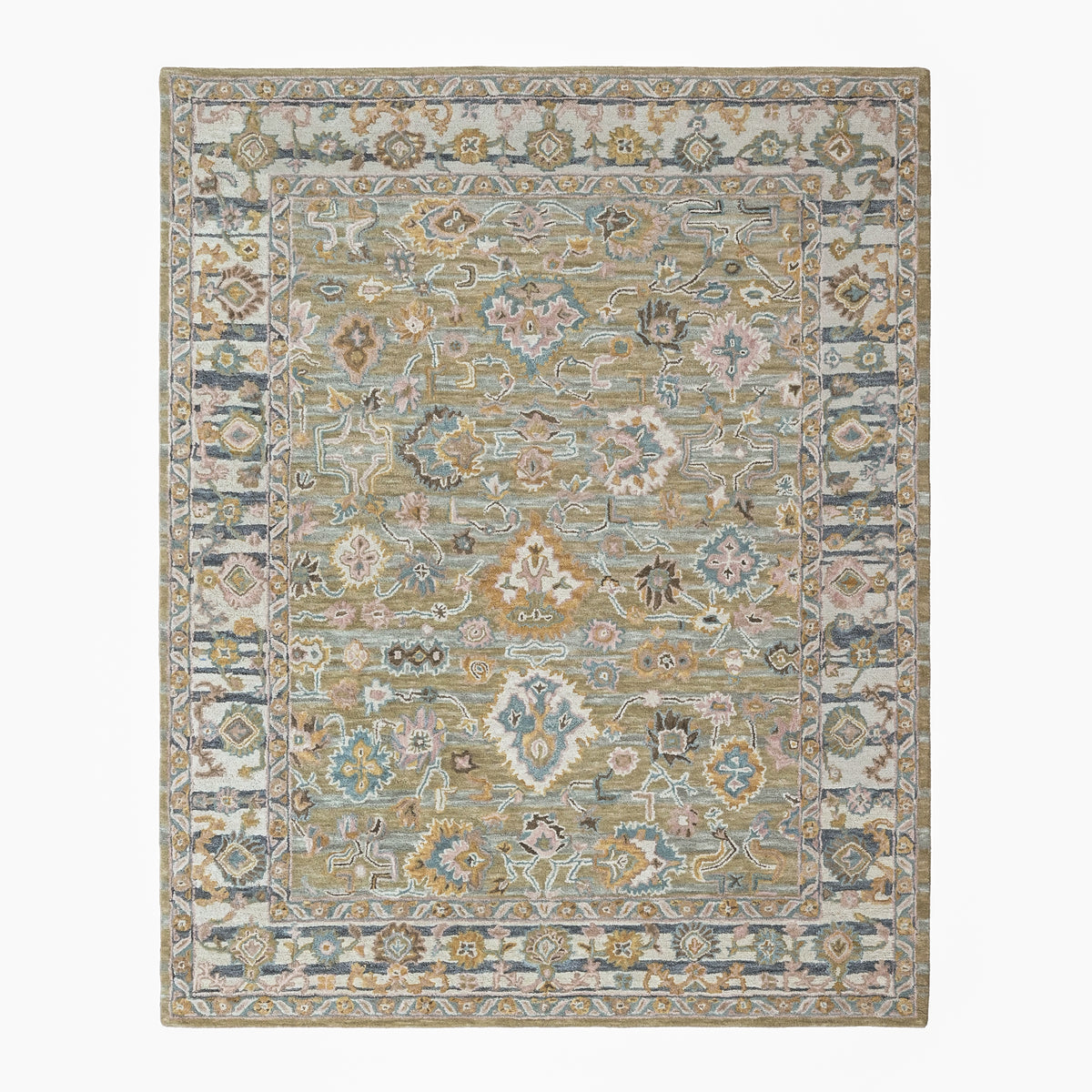 loomBloom Olive Green 8'x10' Hand Tufted Wool Floral Modern & Contemporary Oriental Area Rug