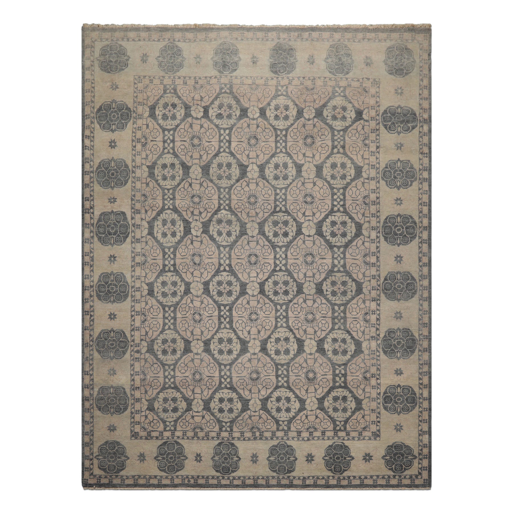 8x10 Gray, Beige, Blush Color Hand Knotted  Wool Transitional Oriental Rug