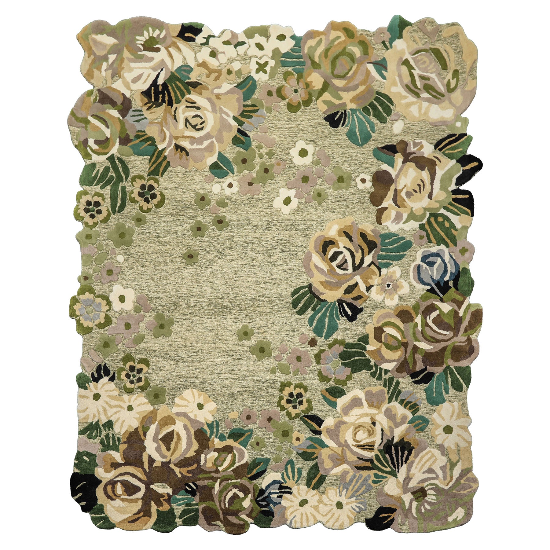 8x10 Sage, Ivory, Taupe Color Hand Tufted Irregular Rug Wool Modern & Contemporary Oriental Rug