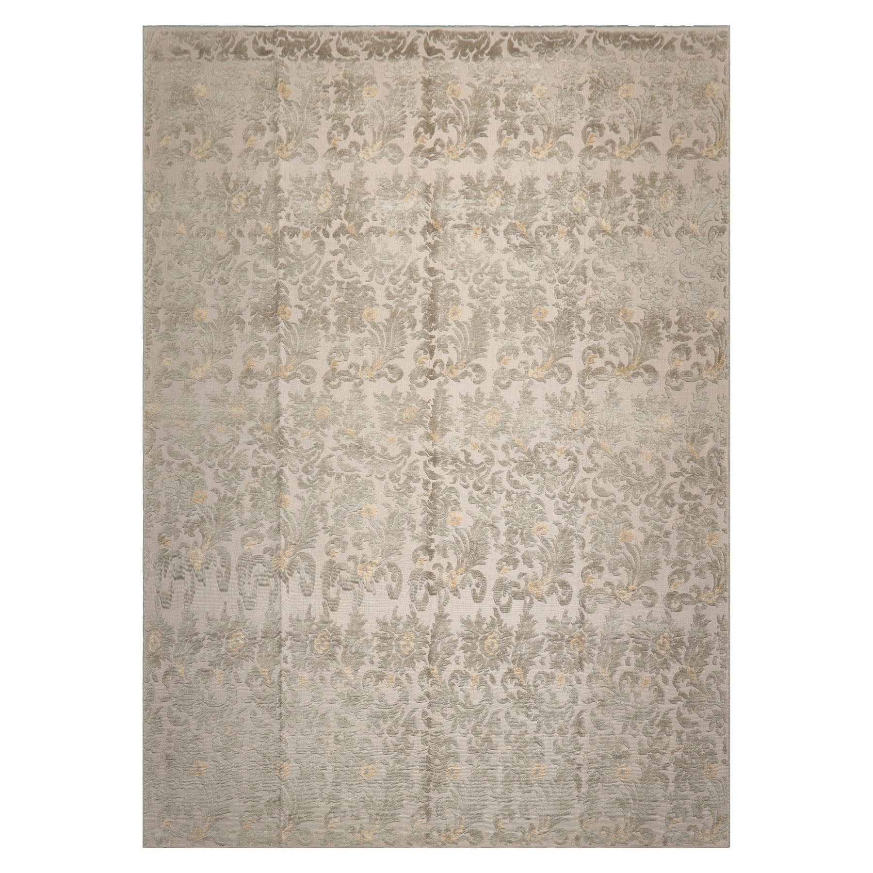 10'2'' x 13'8" Beige Hand Knotted Wool and Silk Transitional Botanical Oriental Area Rug