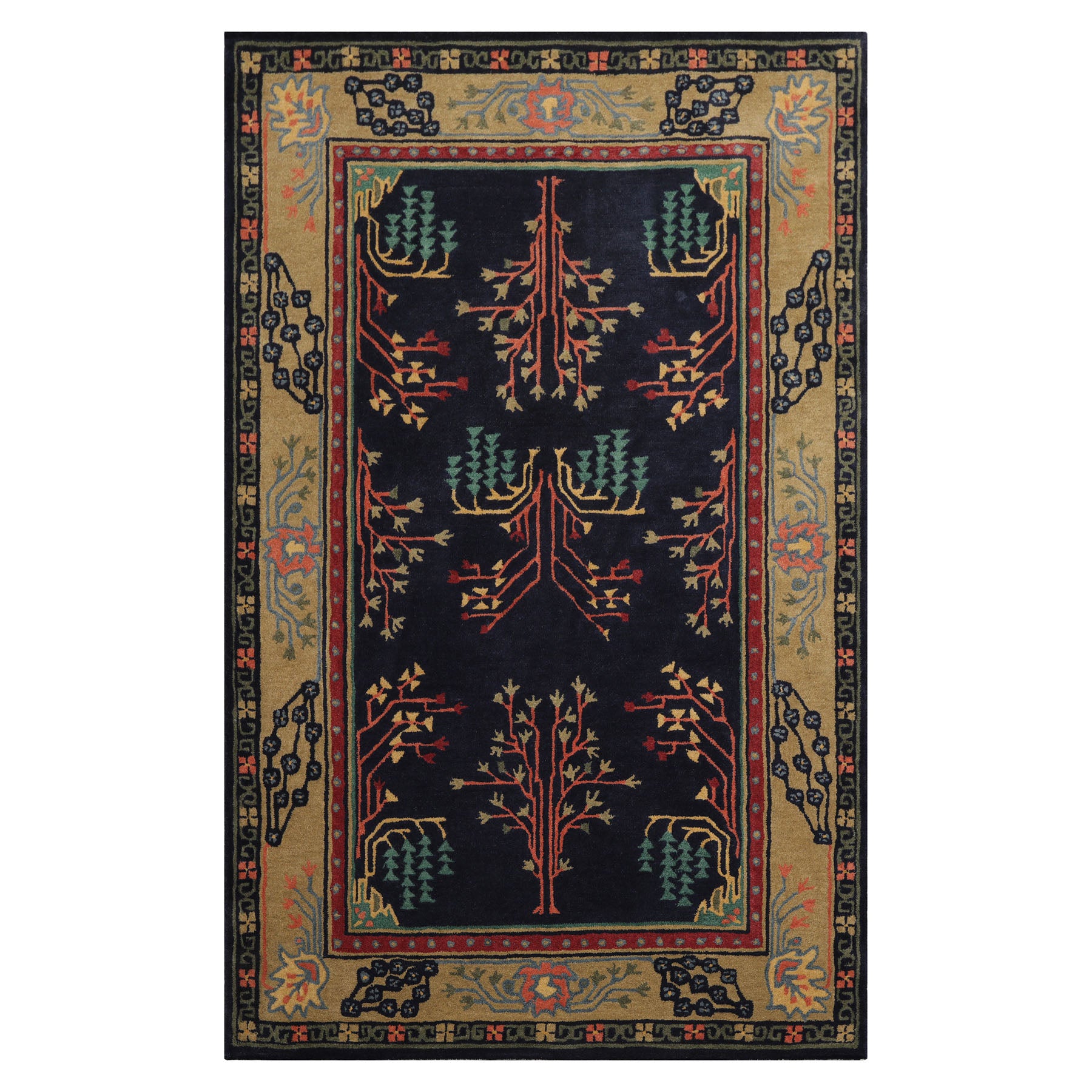 LoomBloom Multi Size Midnight Blue Wool Donegal Hand Tufted Arts & Crafts Oriental Rug