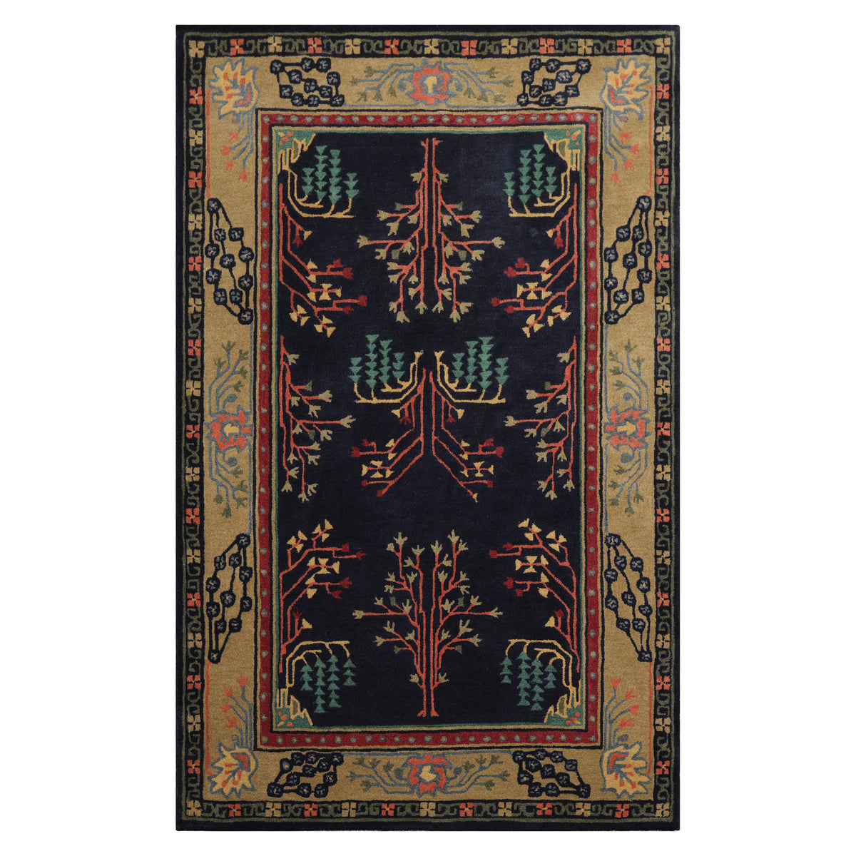 LoomBloom Multi Size Midnight Blue Wool Donegal Hand Tufted Arts & Crafts Oriental Rug