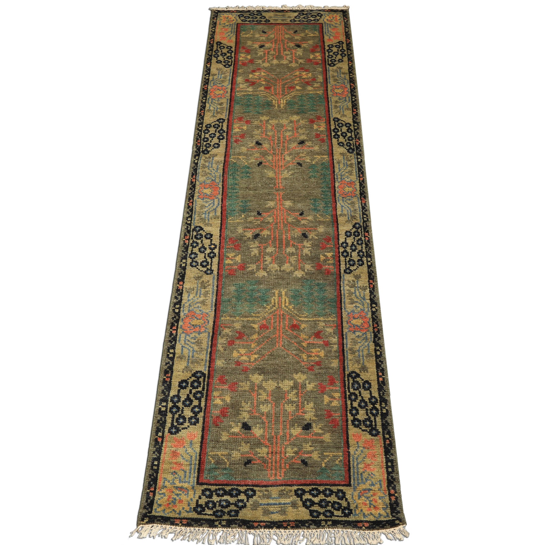 LoomBloom Multi Size Green Wool Hand Knotted Donegal Arts & Crafts Oriental Rug