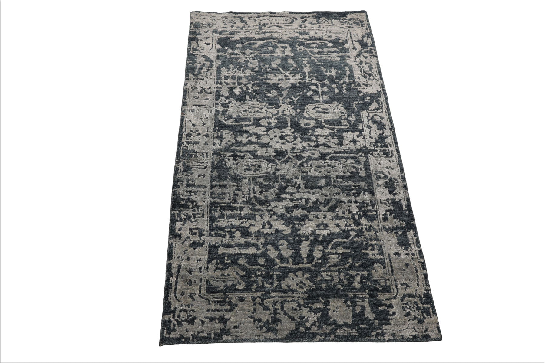 3x5 Blue, Slate, Gray Color Hand Knotted Tibetan Wool and Silk Contemporary Oriental Rug
