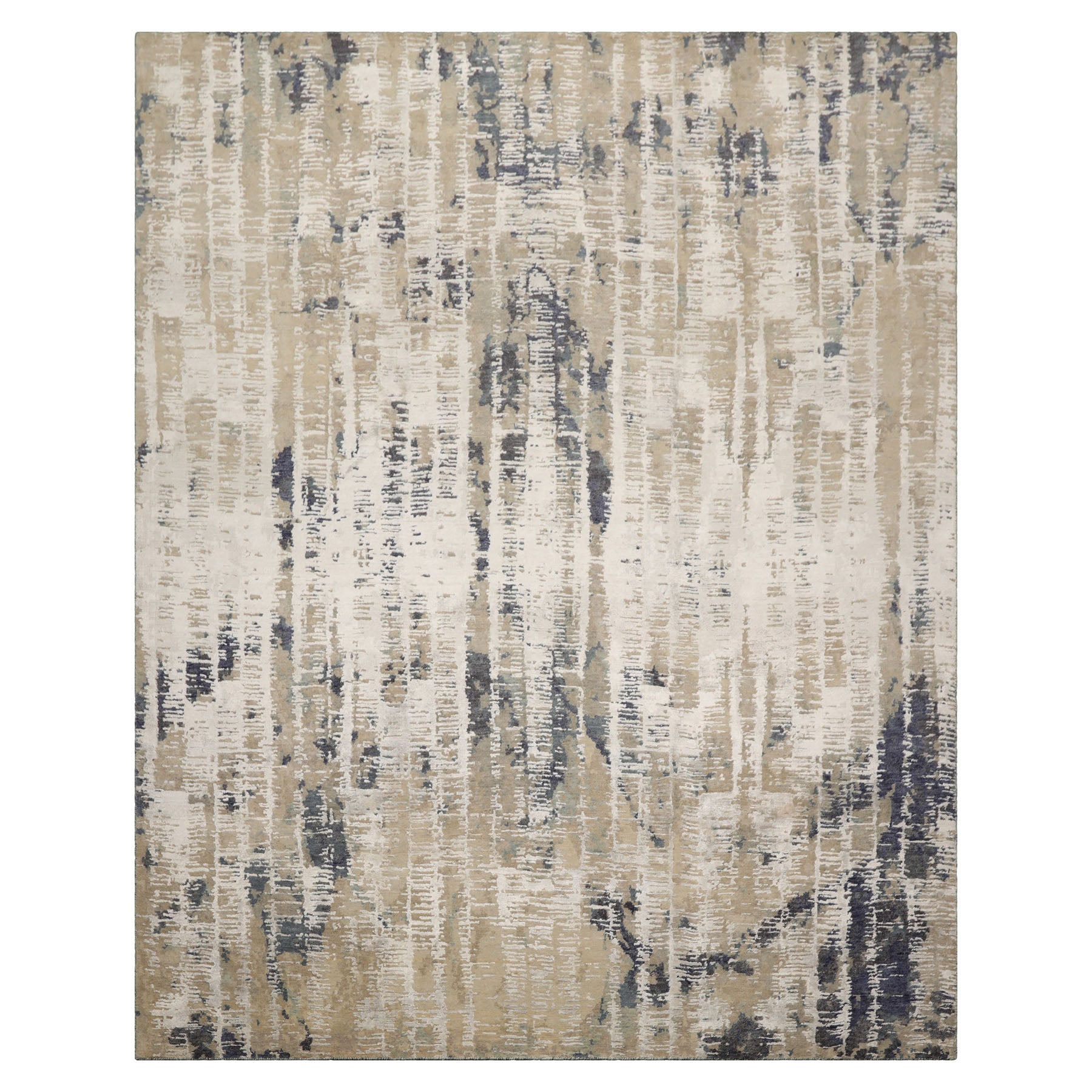 8x10 Beige, Gray, Ivory Color Hand Knotted Sherpa Wool and Silk Contemporary Oriental Rug