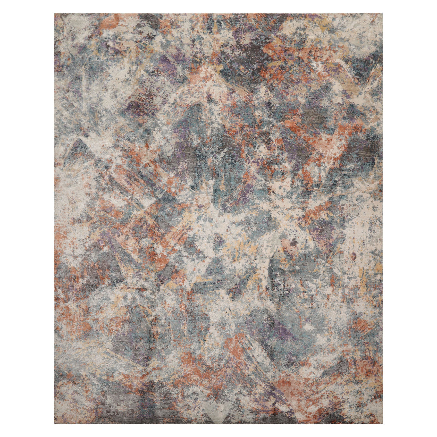 8x10 Beige, Slate, Tan Color Hand Knotted Sherpa Wool and Silk Modern Oriental Rug
