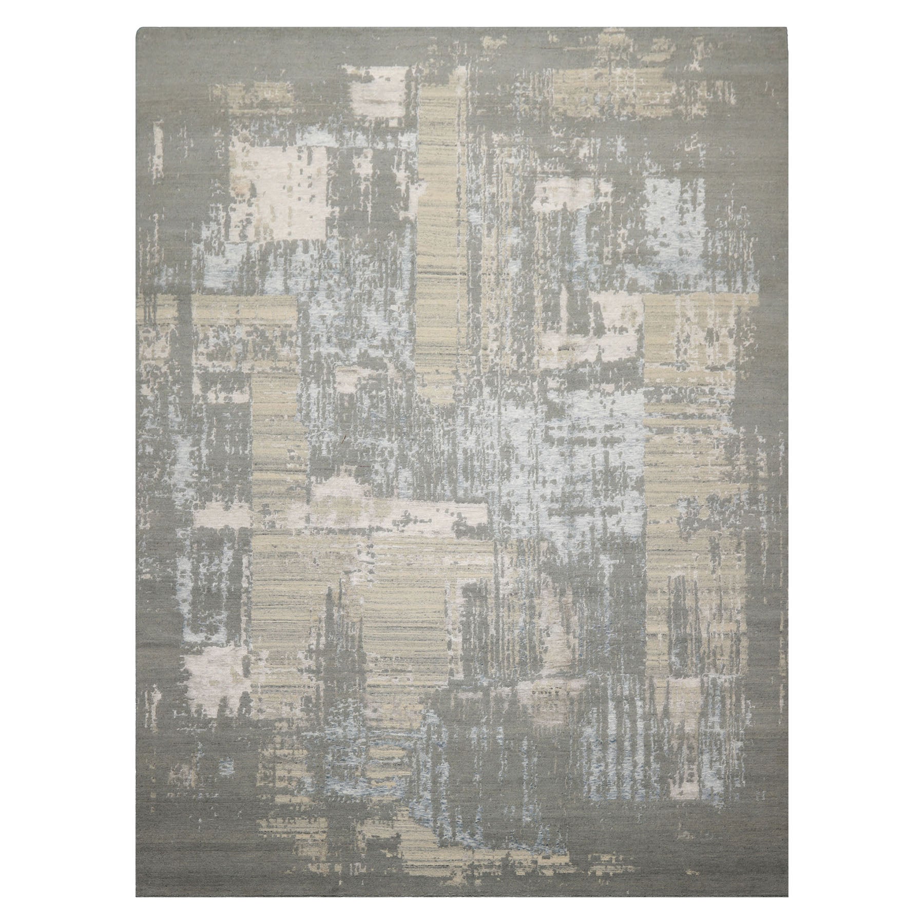 9x12 Gray, Beige, Ivory Color Hand Knotted Sherpa Wool and Silk Modern Oriental Rug