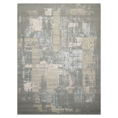 9x12 Gray, Beige, Ivory Color Hand Knotted Sherpa Wool and Silk Modern Oriental Rug