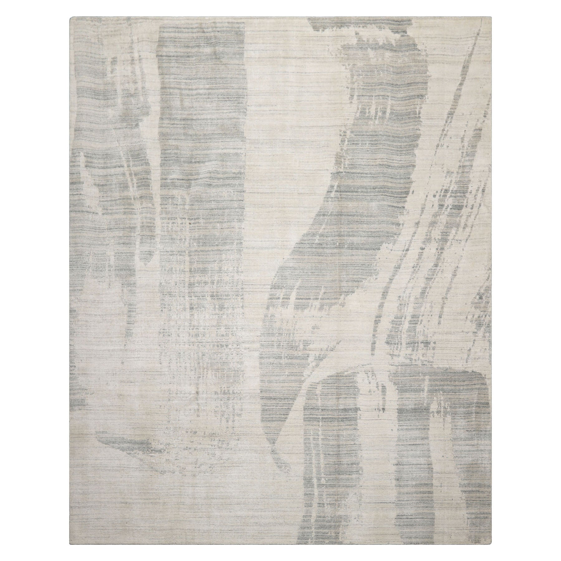8x10 Ivory, Gray, Beige Color Hand Loomed Sherpa Wool and Silk Modern Oriental Rug