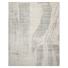8x10 Ivory, Gray, Beige Color Hand Loomed Sherpa Wool and Silk Modern Oriental Rug