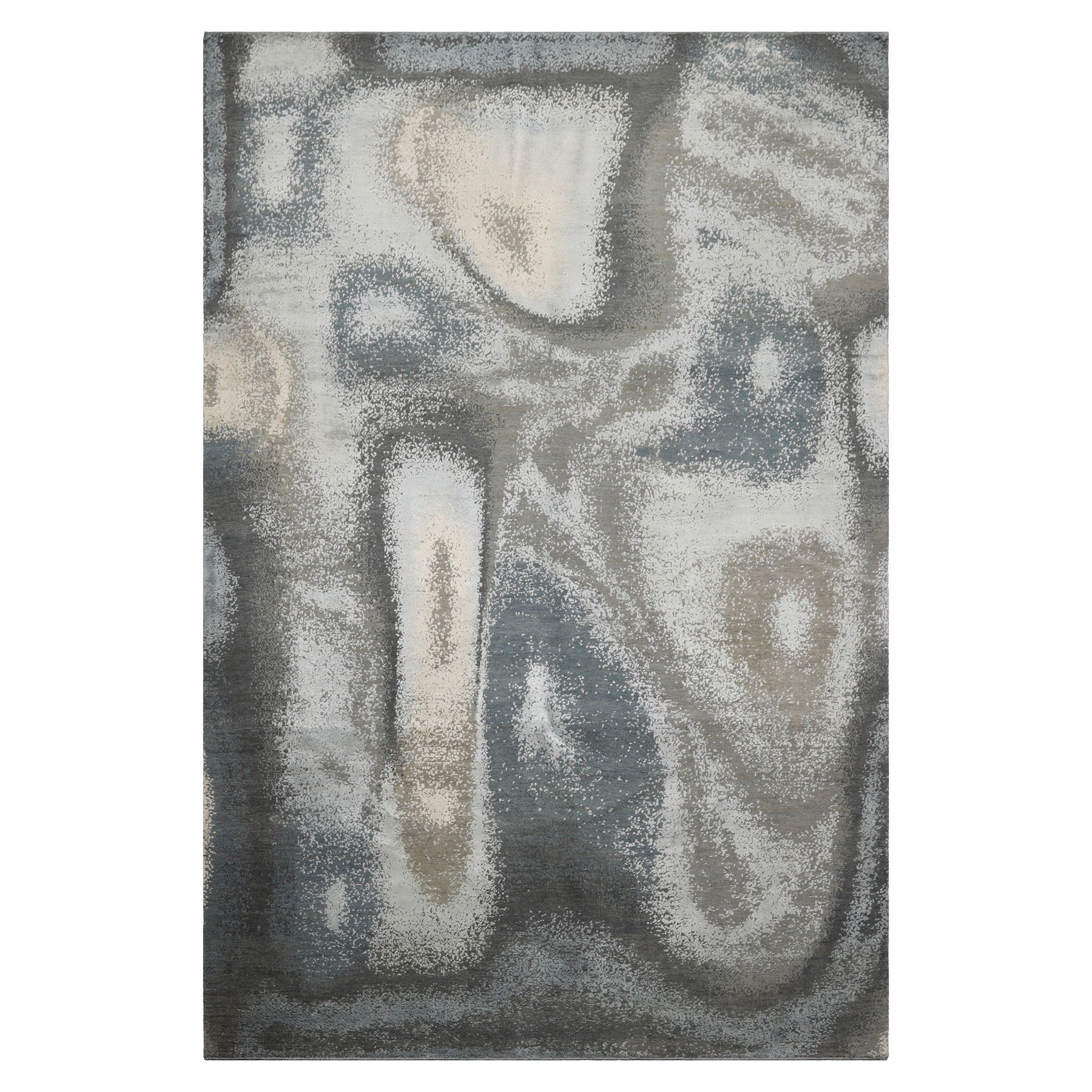 6x9 Gray, Beige, Blue Color Hand Knotted Sherpa Wool and Silk Modern Oriental Rug