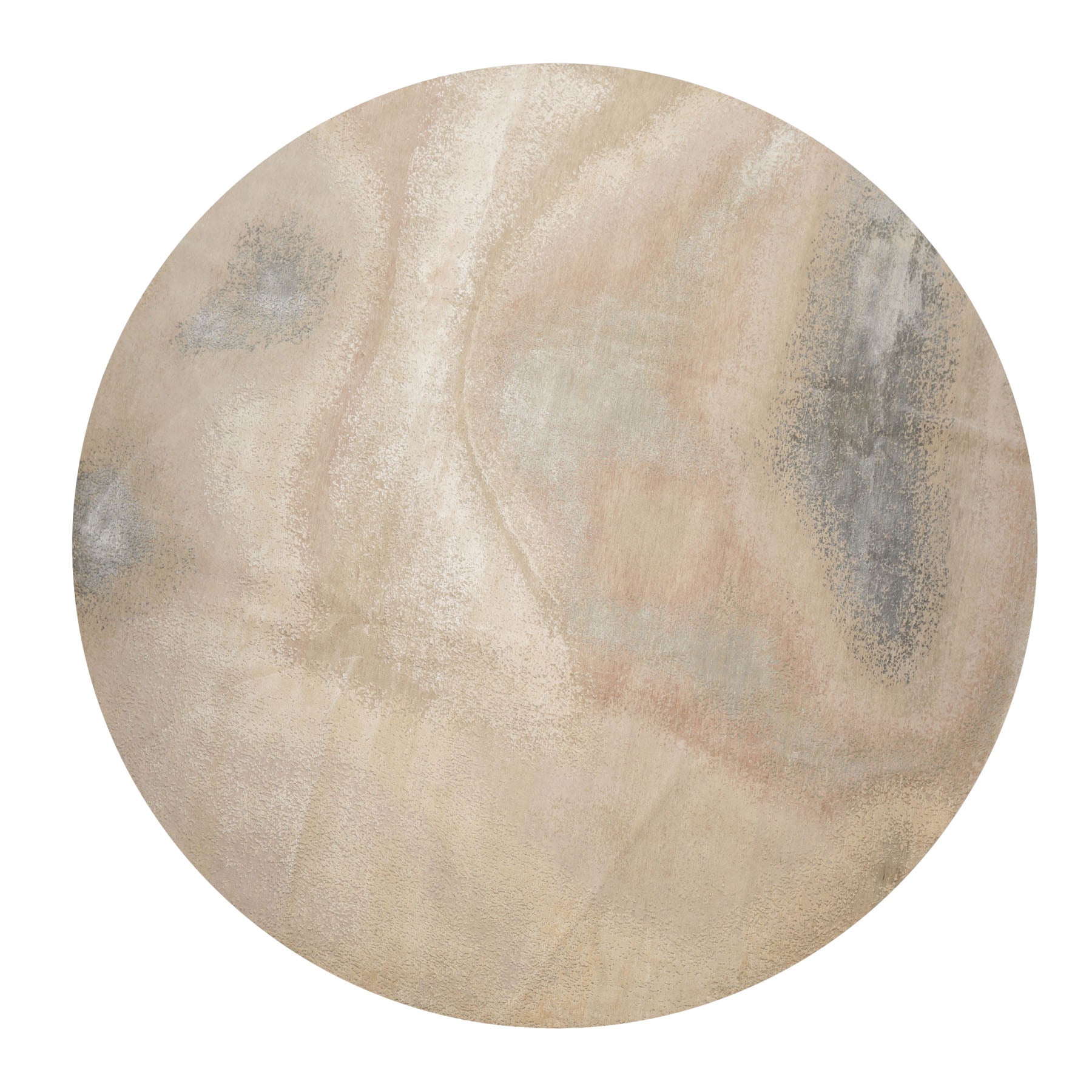 Round Beige, Taupe, Ivory Color Hand Knotted Sherpa Wool and Silk Modern Oriental Rug