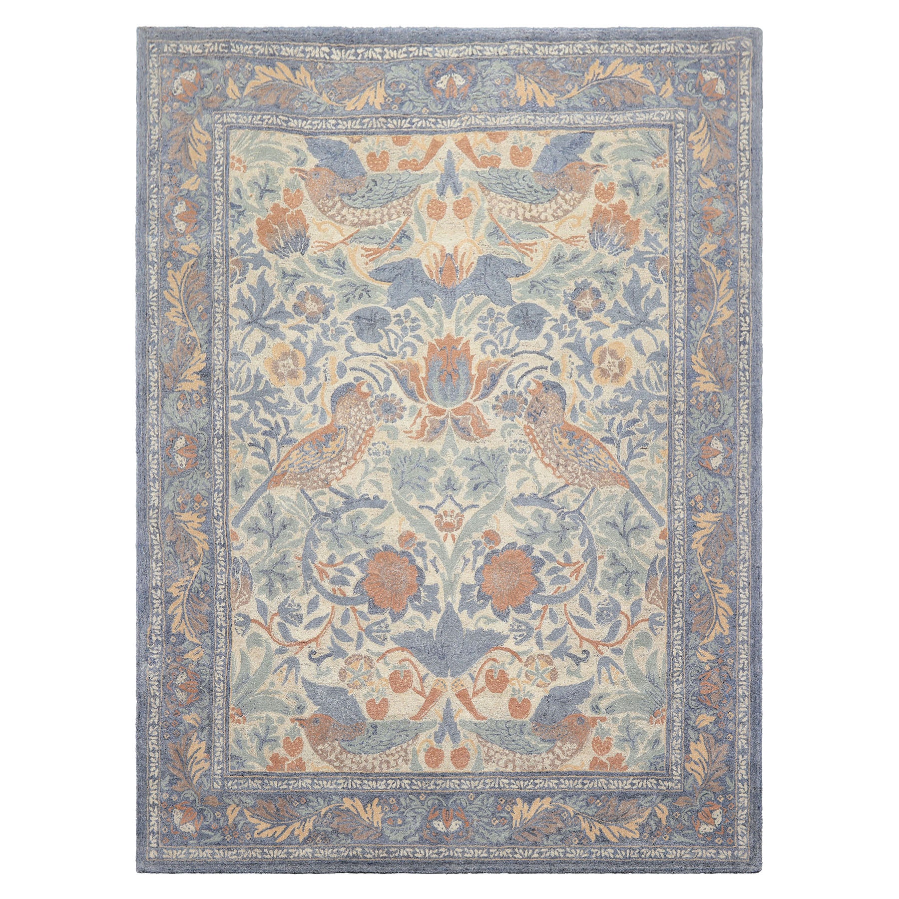 Multi Size Ivory Blue Aqua Color Hand Hooked William Morris Wool Traditional Oriental Rug