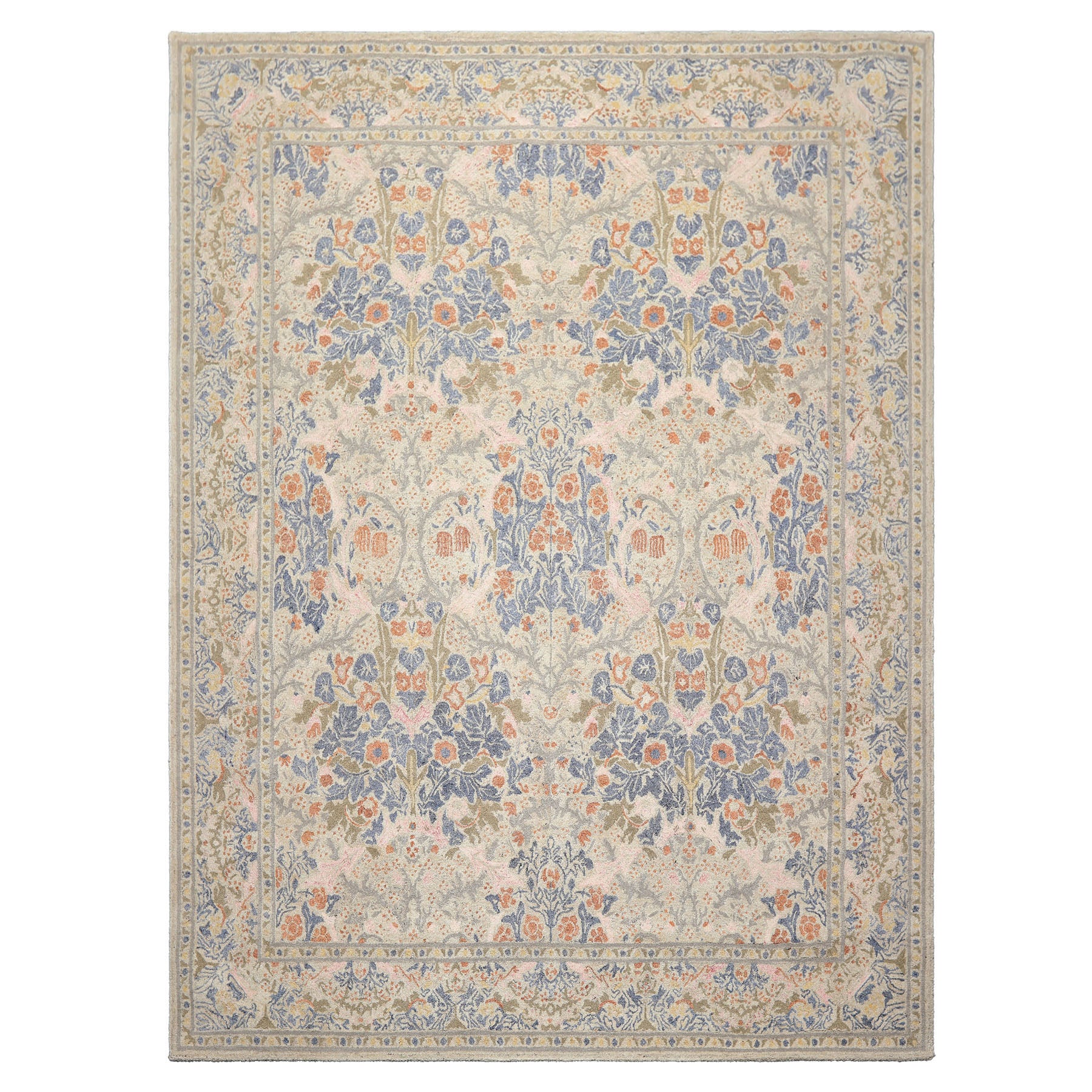 Multi Size Gray Beige Silver Color Hand Hooked William Morris Wool Traditional Oriental Rug