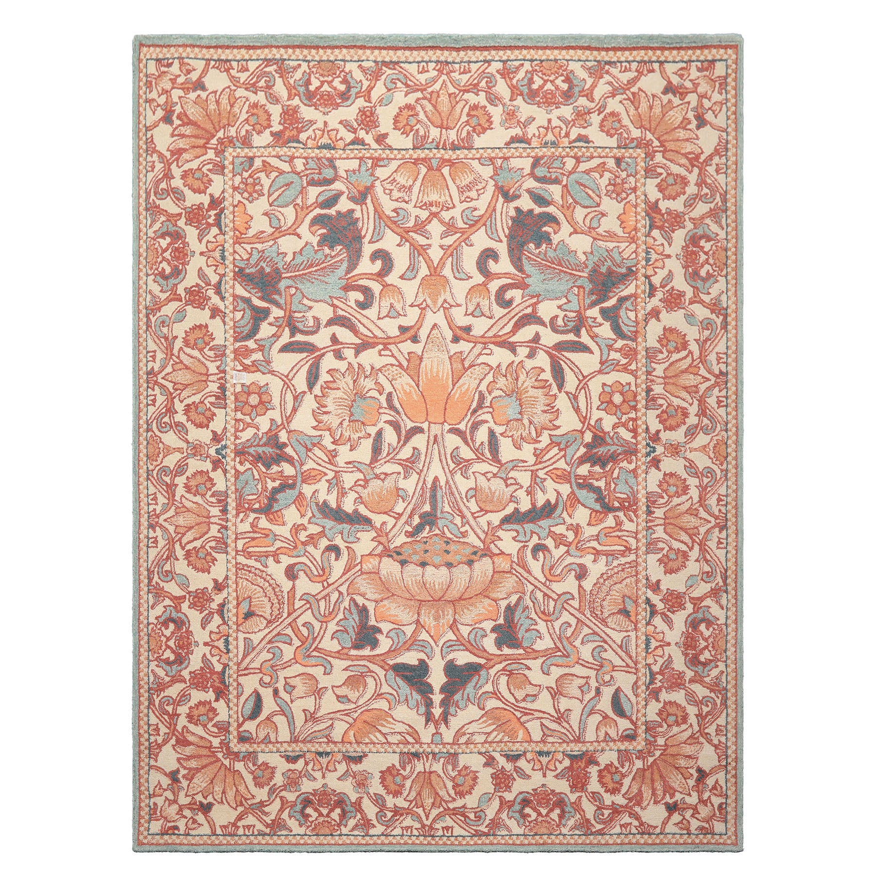 Multi Size Ivory Rust Peach Color Hand Hooked William Morris Wool Traditional Oriental Rug