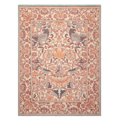 Multi Size Ivory Rust Peach Color Hand Hooked William Morris Wool Traditional Oriental Rug