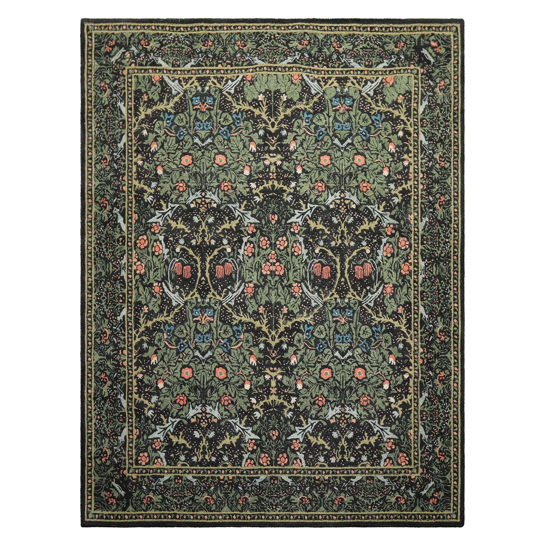 Multi Size Charcoal Sage Rose Color Hand Hooked William Morris Wool Traditional Oriental Rug