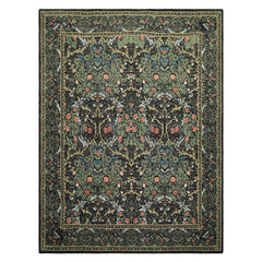 Multi Size Charcoal Sage Rose Color Hand Hooked William Morris Wool Traditional Oriental Rug
