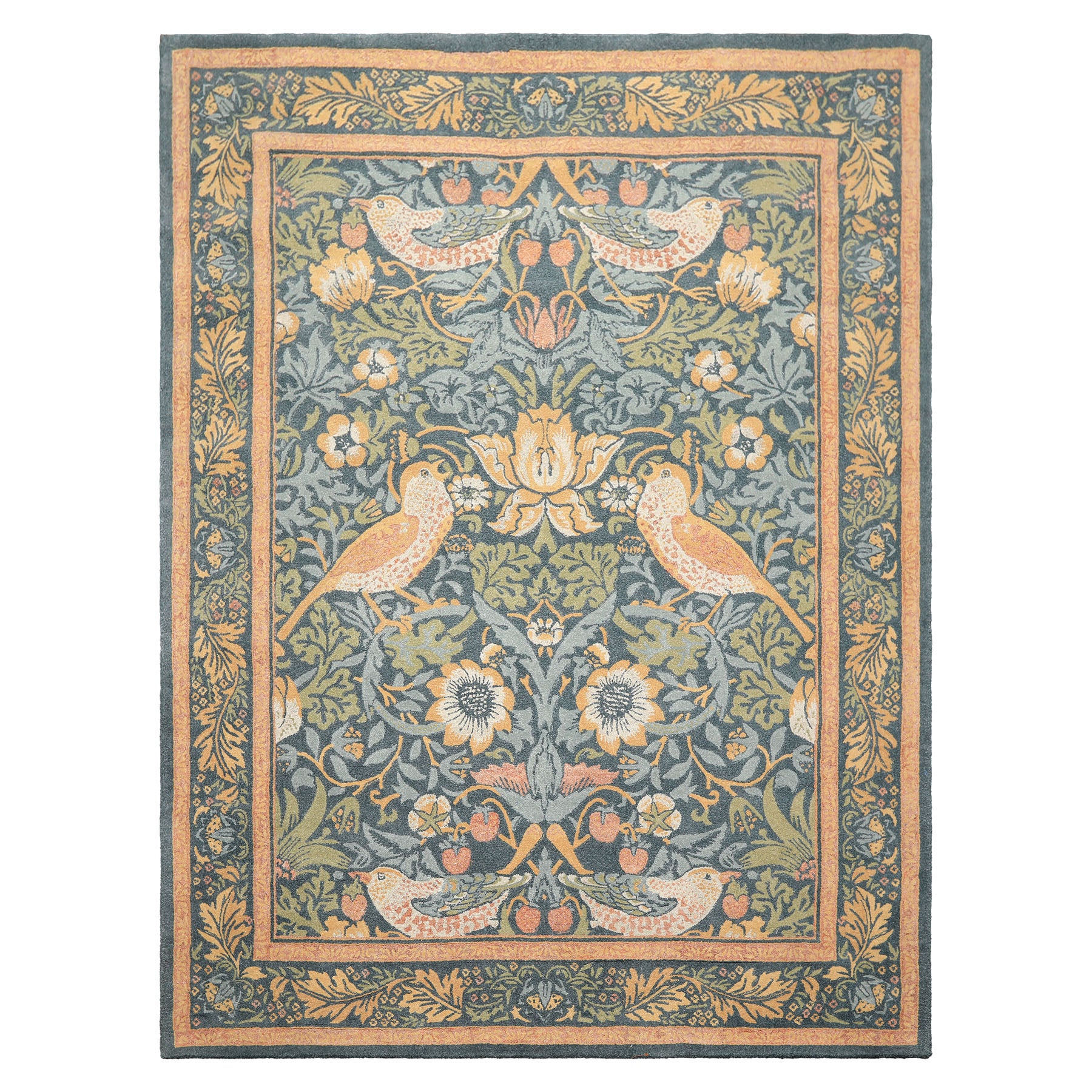 Multi Size Teal Aqua Peach Color Hand Hooked William Morris Wool Traditional Oriental Rug