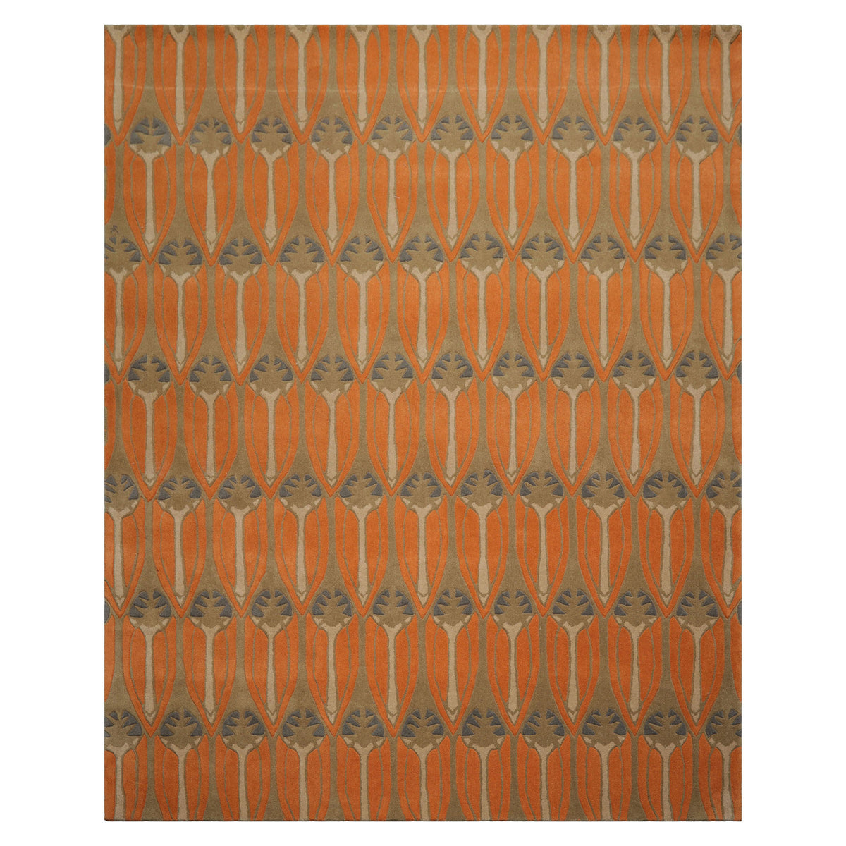 8x10 Orange, Moss, Beige Color Hand Tufted All-Over Wool Transitional Oriental Rug