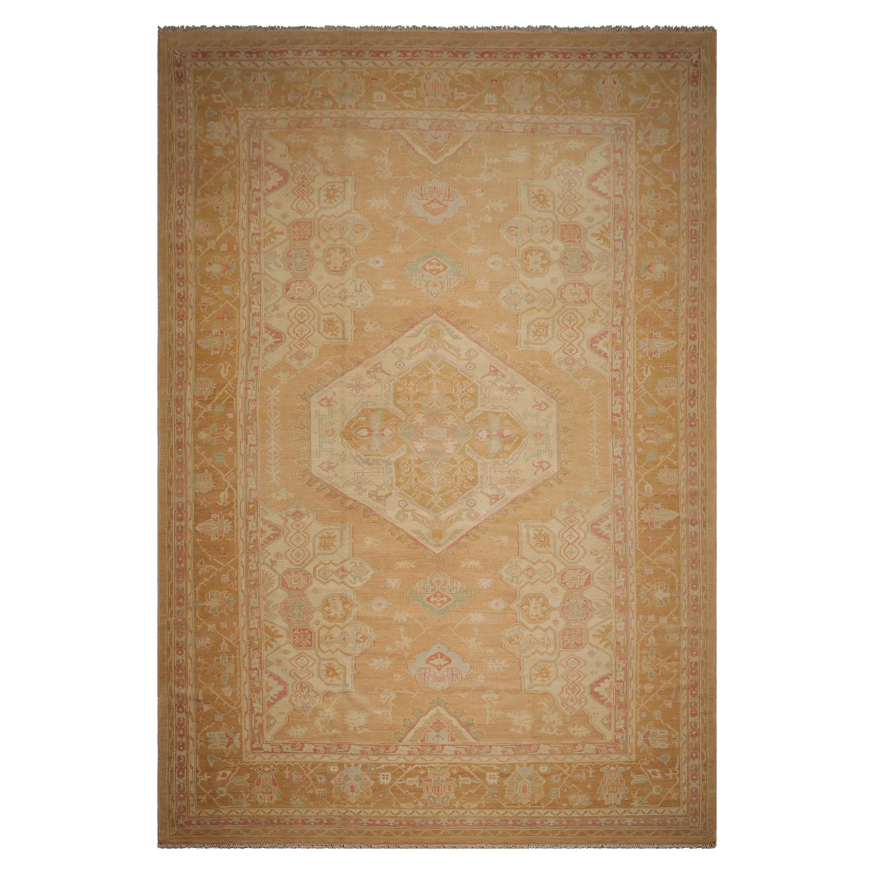 Oversize Tan, Beige, Blush Color Hand Knotted Medallion Wool Traditional Oriental Rug