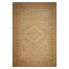 Oversize Tan, Beige, Blush Color Hand Knotted Medallion Wool Traditional Oriental Rug