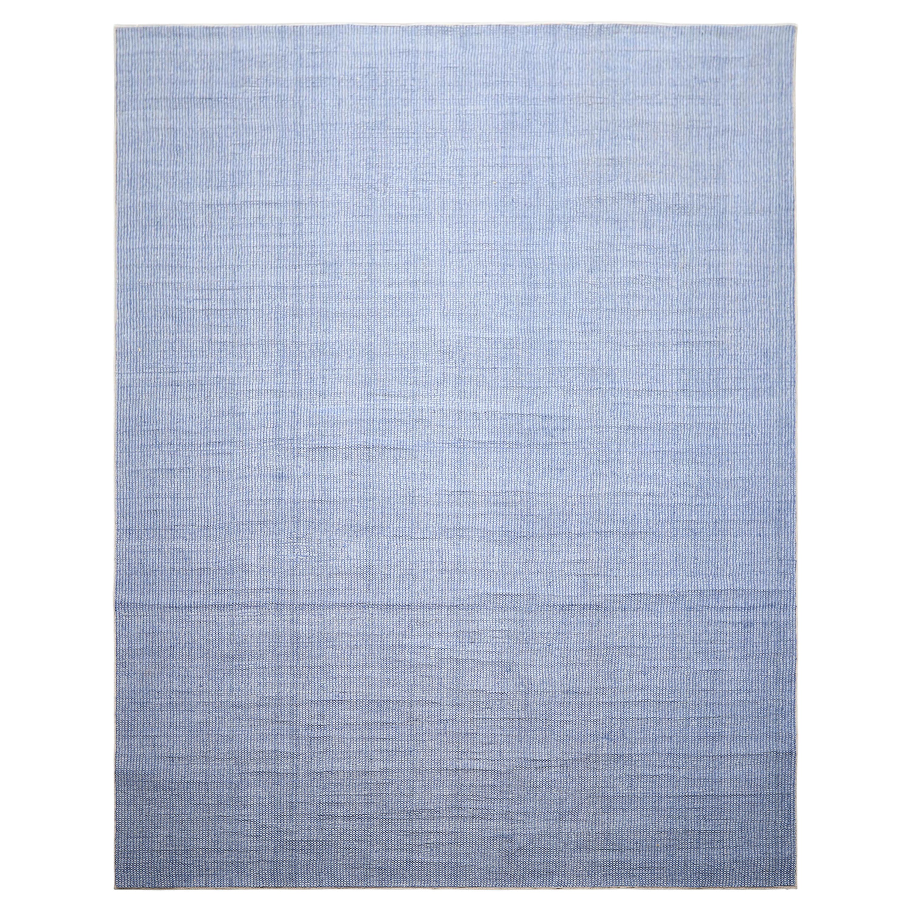 Multi Size Tone on Tone Blue Color Hand Loomed Berber Wool Contemporary Oriental Rug