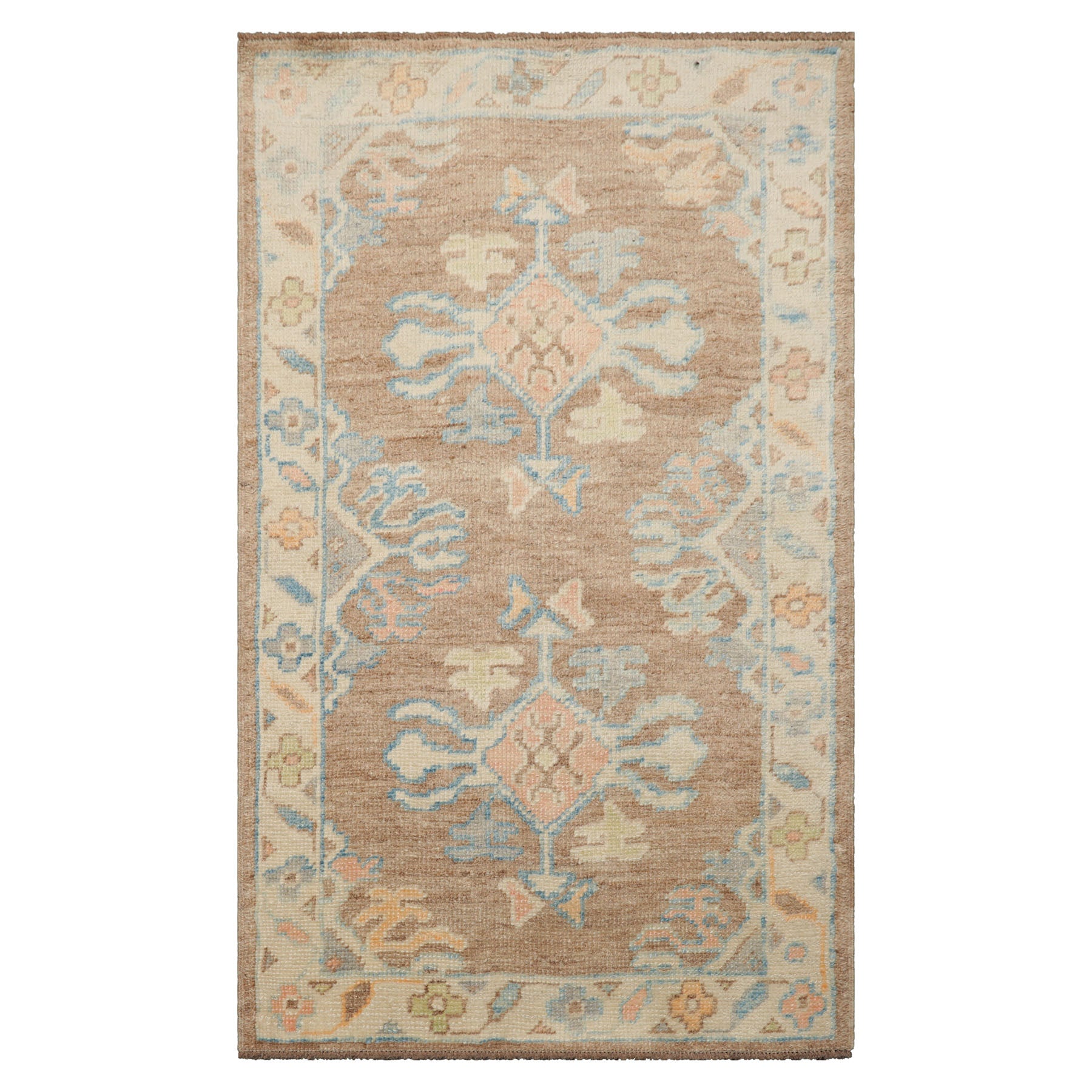 3x5 Ivory, Blush, Blue Color Hand Knotted Turkish Wool Arts & Crafts/Mission Oriental Rug