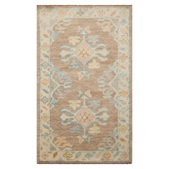 3x5 Ivory, Blush, Blue Color Hand Knotted Turkish Wool Arts & Crafts/Mission Oriental Rug