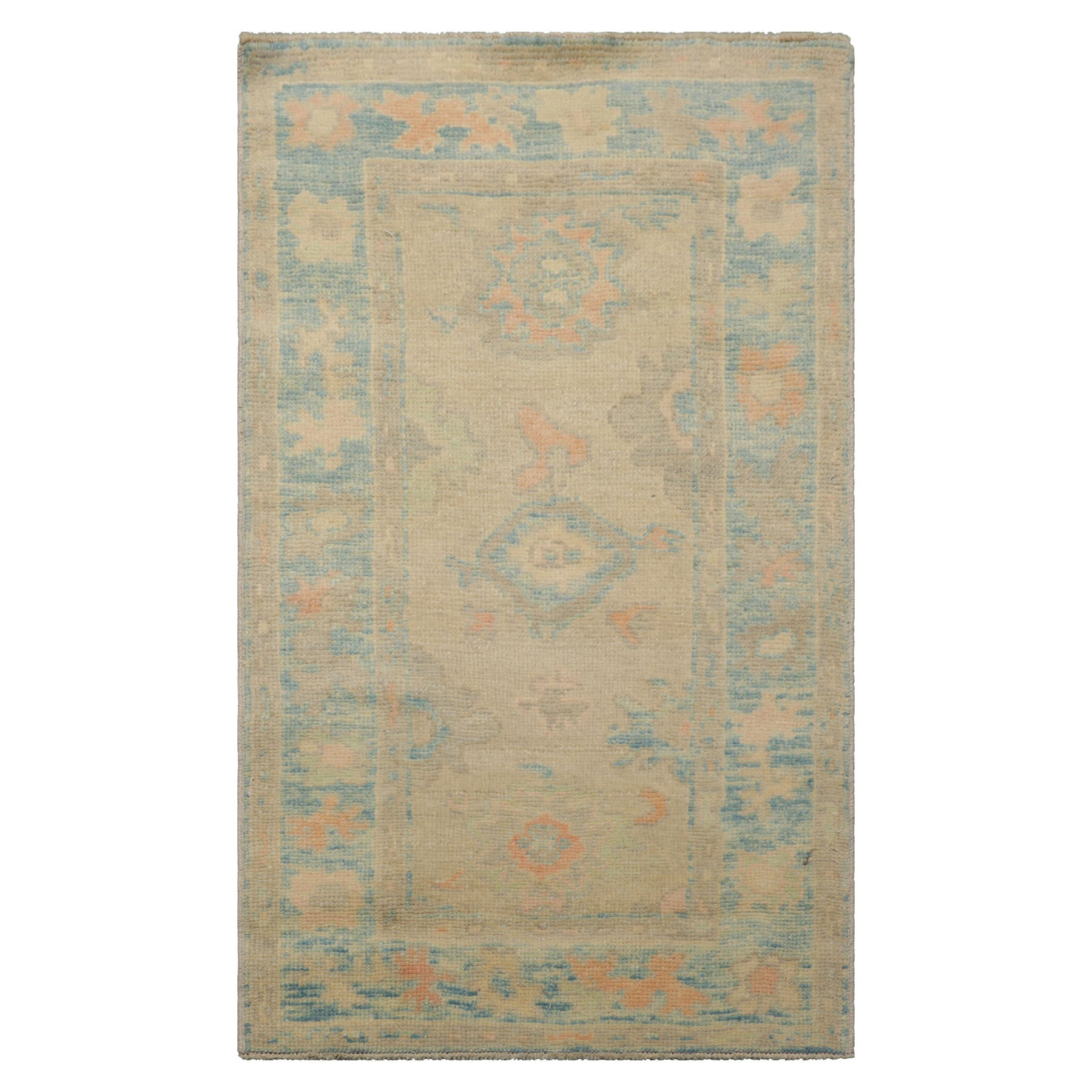 3x5 Beige, Aqua, Peach Color Hand Knotted Turkish Wool Arts & Crafts/Mission Oriental Rug