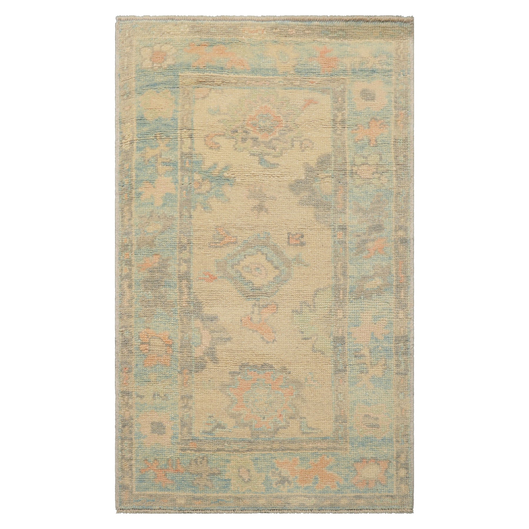 3x5 Beige, Aqua, Peach Color Hand Knotted Turkish Wool Arts & Crafts/Mission Oriental Rug