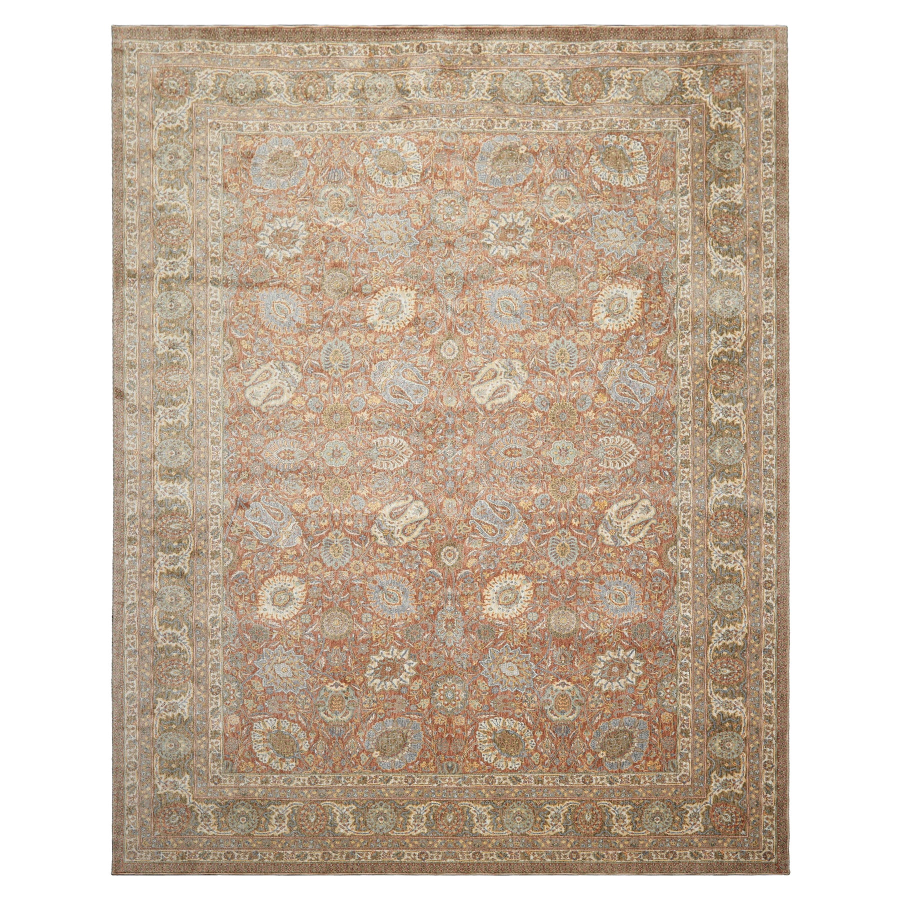 Multi Size Rust Ivory Aqua Color Machine Made Persian Polypropylene Traditional Oriental Rug