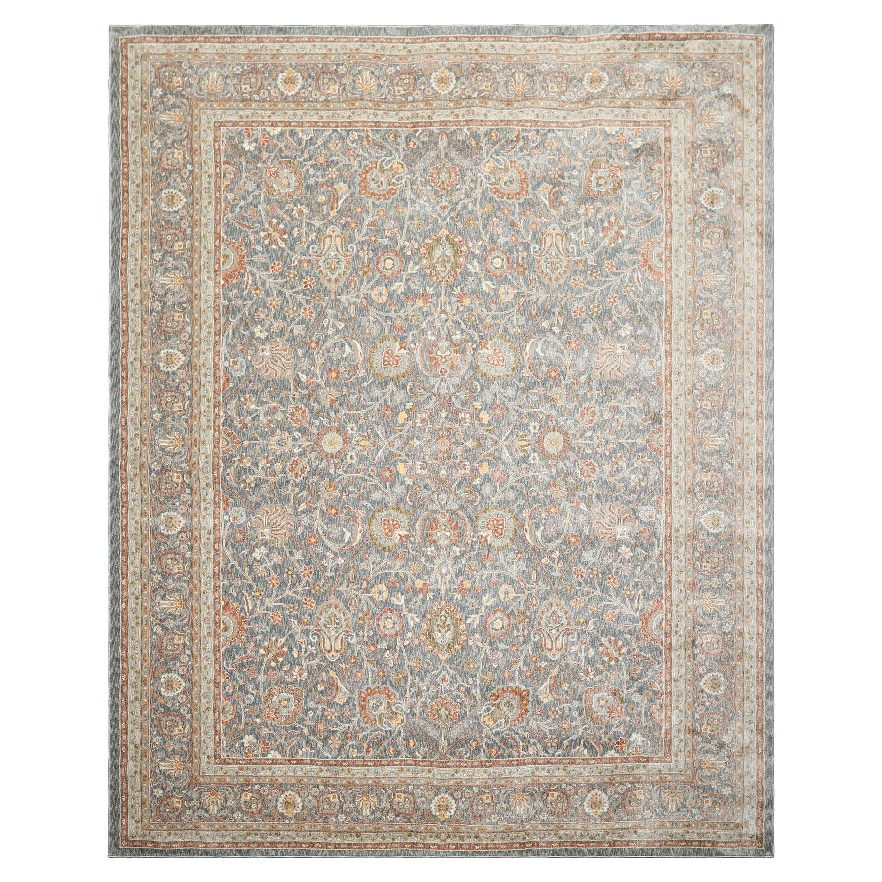 Multi Size Slate Rust Aqua Color Machine Made Persian Polypropylene Traditional Oriental Rug