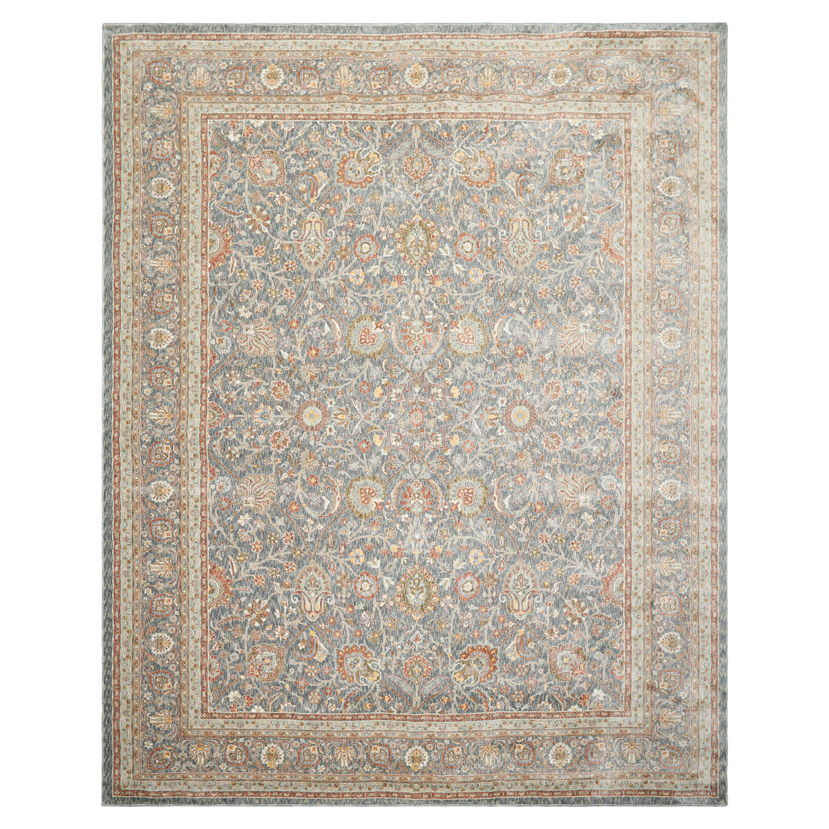 Multi Size Slate Rust Aqua Color Machine Made Persian Polypropylene Traditional Oriental Rug