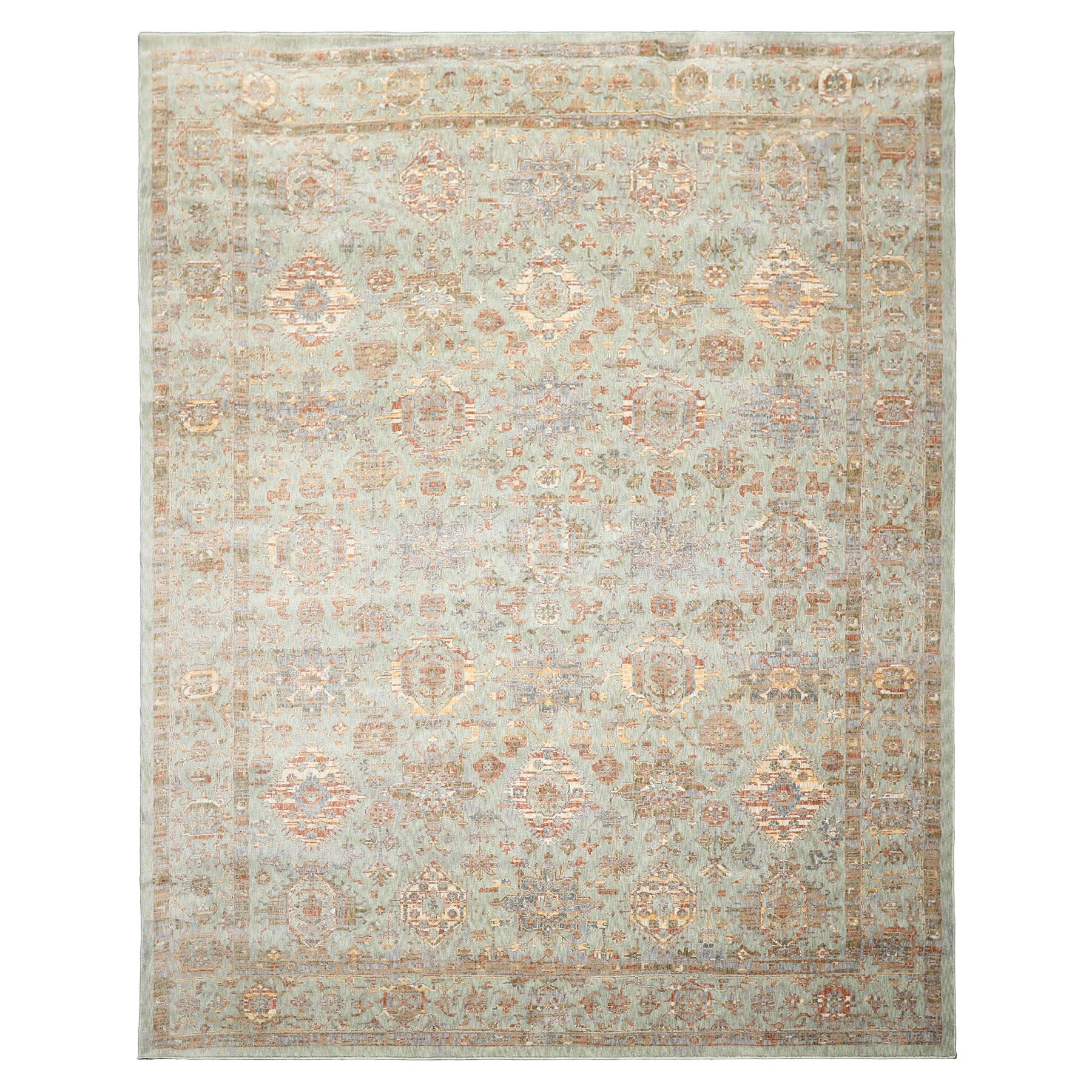 Multi Size Aqua Rust Ivory Color Machine Made Persian Polypropylene Traditional Oriental Rug