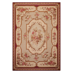 7x10 Ivory, Beige, Burgundy Color Hand Woven French Aubusson Needlepoint  Wool Traditional Oriental Rug