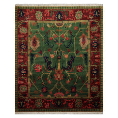 8x10 Green, Maroon, Lime Color Hand Knotted Tibetan Wool Arts & Crafts Oriental Rug