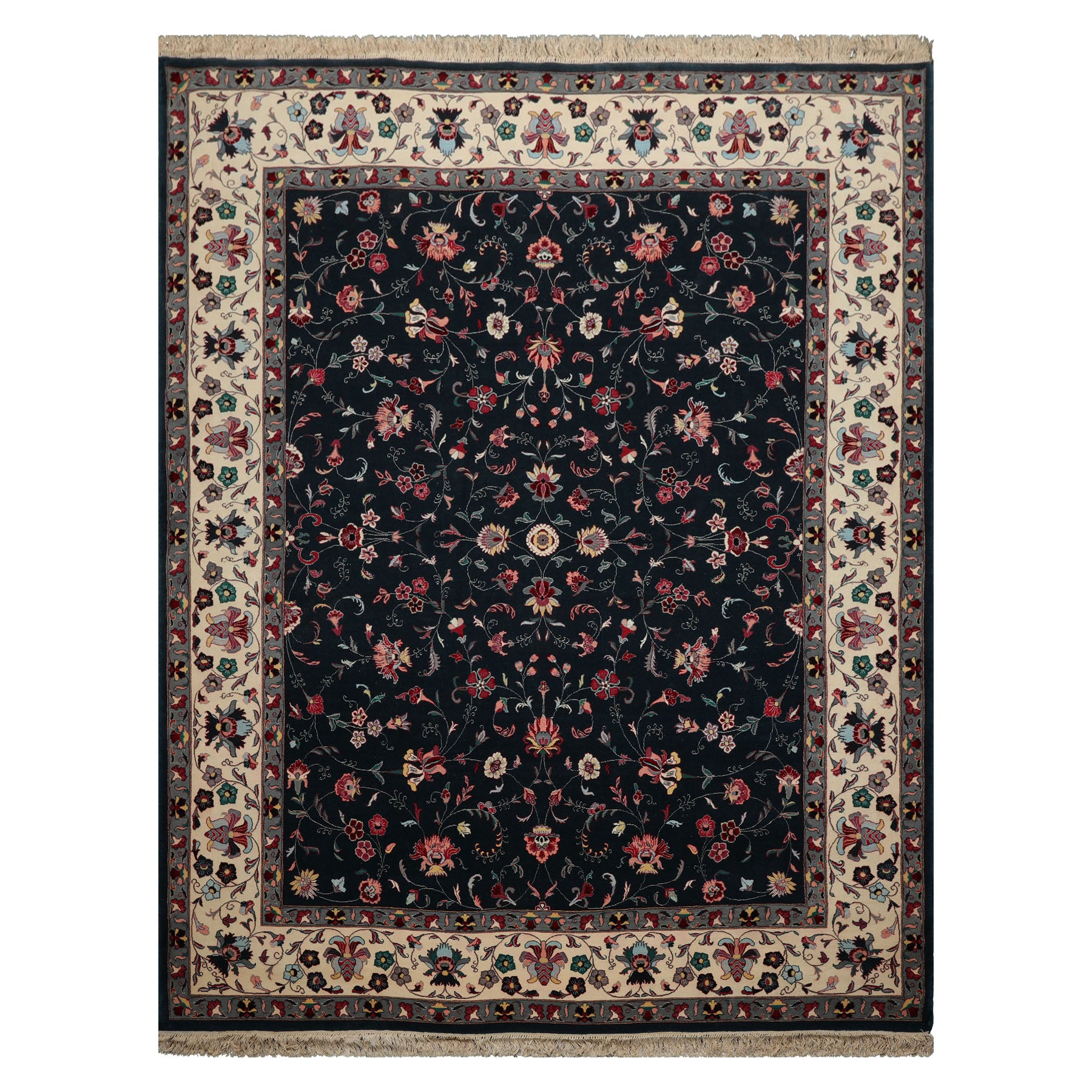 8x10 Teal, Ivory, Pink Color Hand Knotted Pak Persian  Wool Traditional Oriental Rug