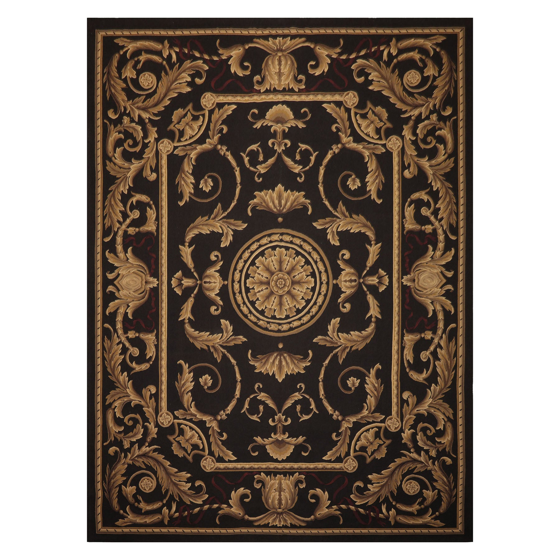 9x12 Chocolate, Gold, Brown Color Hand Woven French Aubusson Flatweave Wool Traditional Oriental Rug