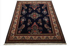8x10 Navy, Ivory, Green Color Hand Knotted Sarouk New Zealand Wool Traditional Oriental Rug