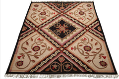 8x10 Ivory, Sage, Black Color Hand Woven Kilim Wool Traditional Oriental Rug