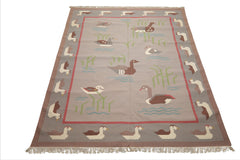 8x10 Taupe, Gray, Brown Color Hand Woven Kilim Wool Transitional Oriental Rug