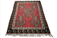 8x10 Crimson, Brown, Aqua Color Hand Woven Basberiyan Kilim Wool Transitional Oriental Rug