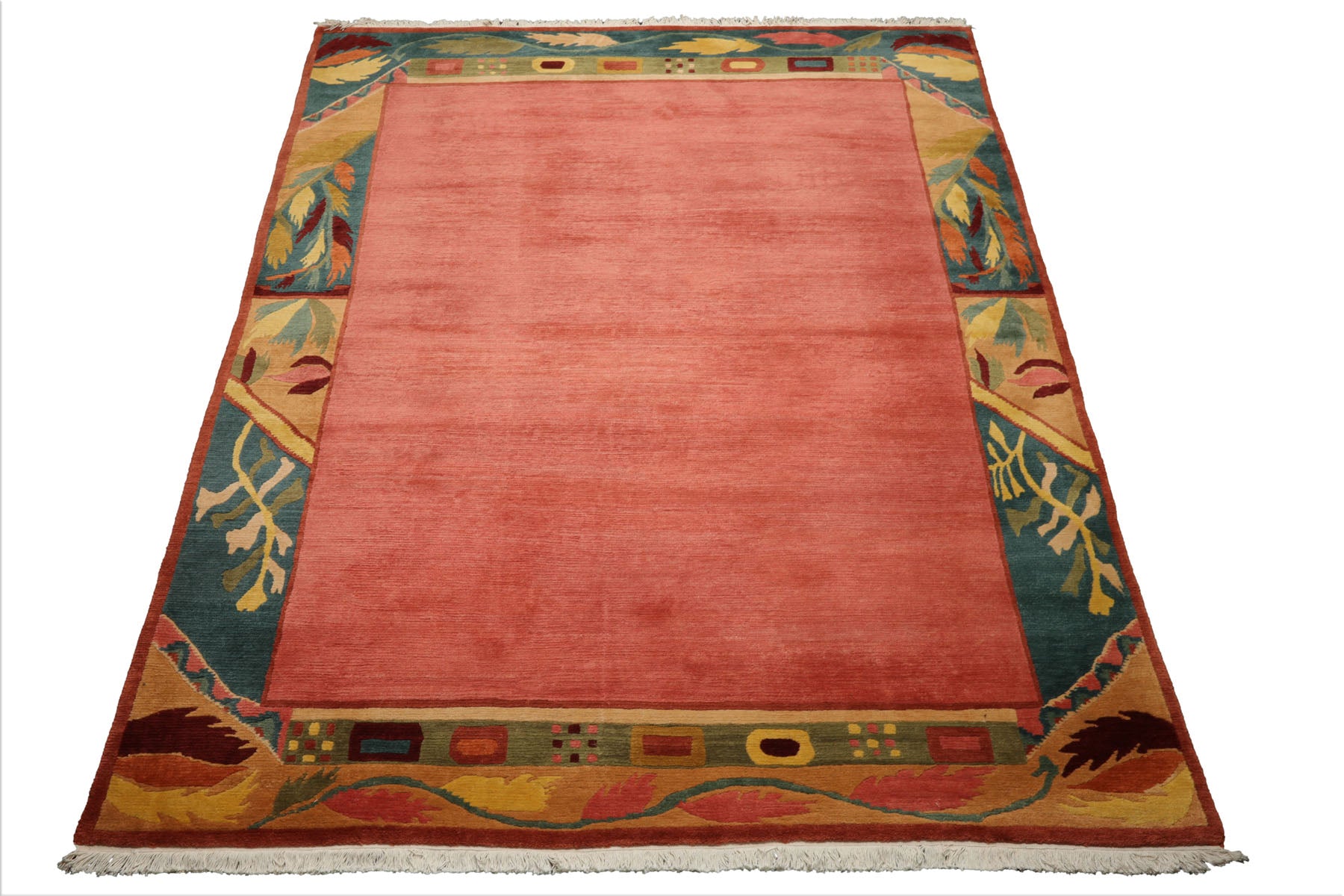 8x10 Rose, Turqoise, Gold Color Hand Knotted Tibetan Wool Art Deco Oriental Rug