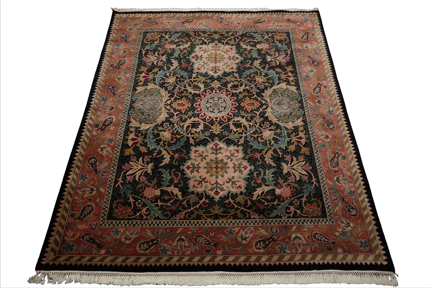8x10 Black, Rose, Blue Color Hand Knotted French Aubusson Savonnerie New Zealand Wool Traditional  Oriental Rug