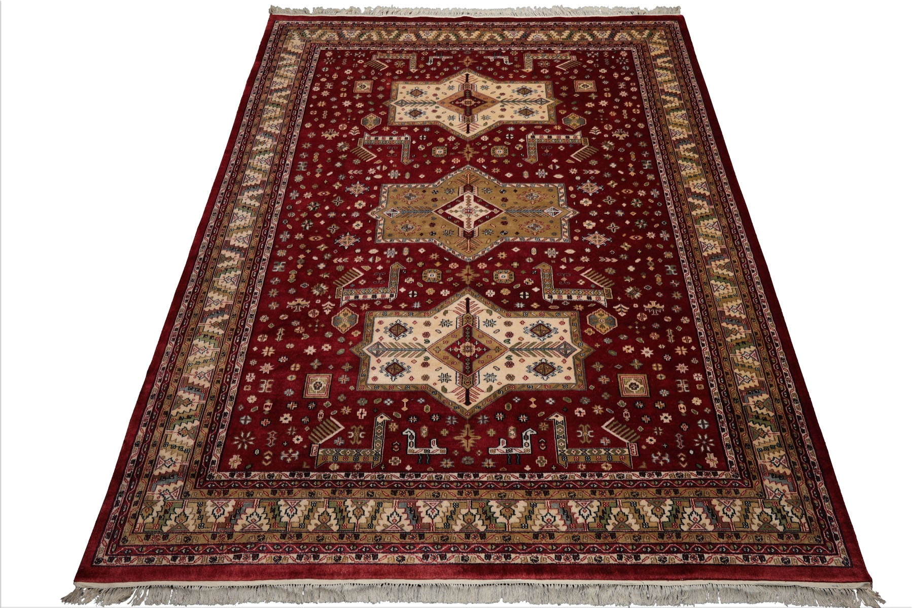 9x12 Burgundy, Ivory, Green Color Hand Knotted Shirvan New Zealand Wool Traditional  Oriental Rug