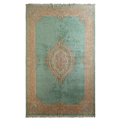 Oversize Sea Foam, Green, Light Peach Color Hand Knotted Aubusson Savonnerie Wool Traditional Oriental Rug