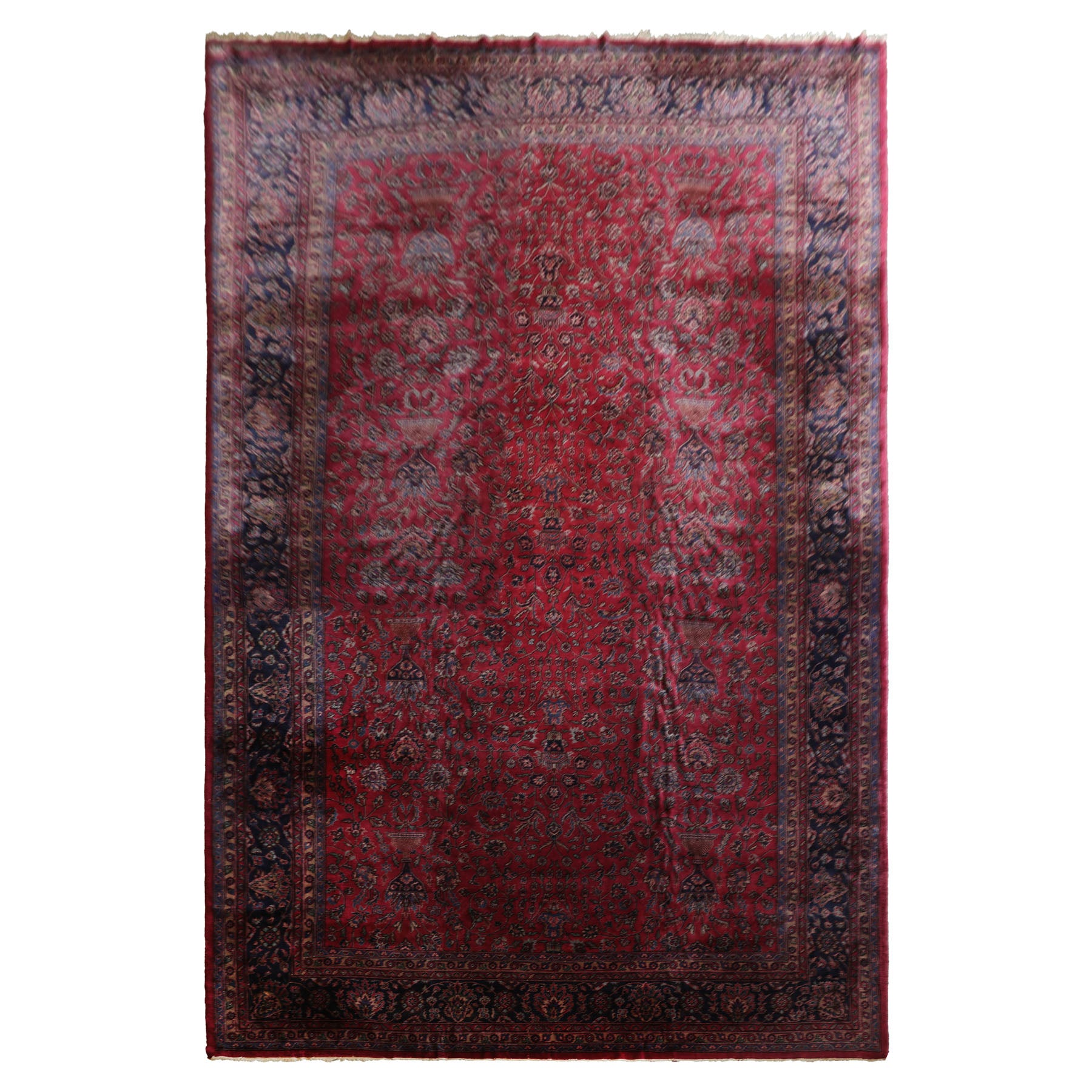 Oversize Deep Wine Red, Midnight Blue, Navy Color Hand Knotted Agra Wool Traditional Oriental Rug